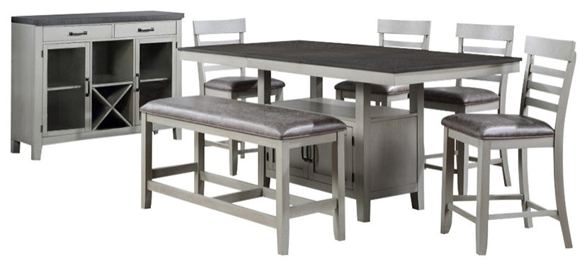 Hyland Dining Set, Table, Bench, 4 Chairs and Server