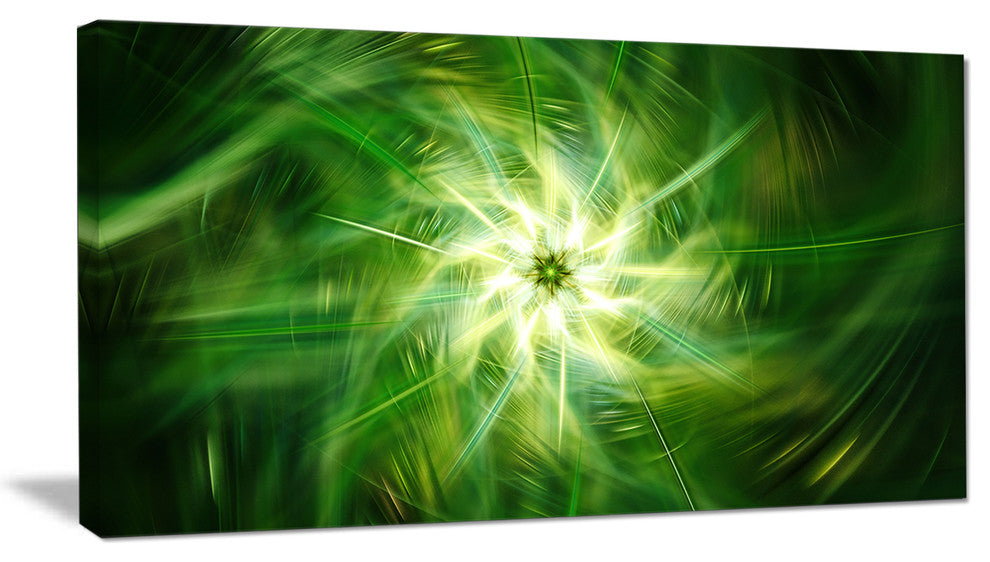 Rotating Fractal Green Fireworks, Large Floral Canvas Art Print, 60"x28"