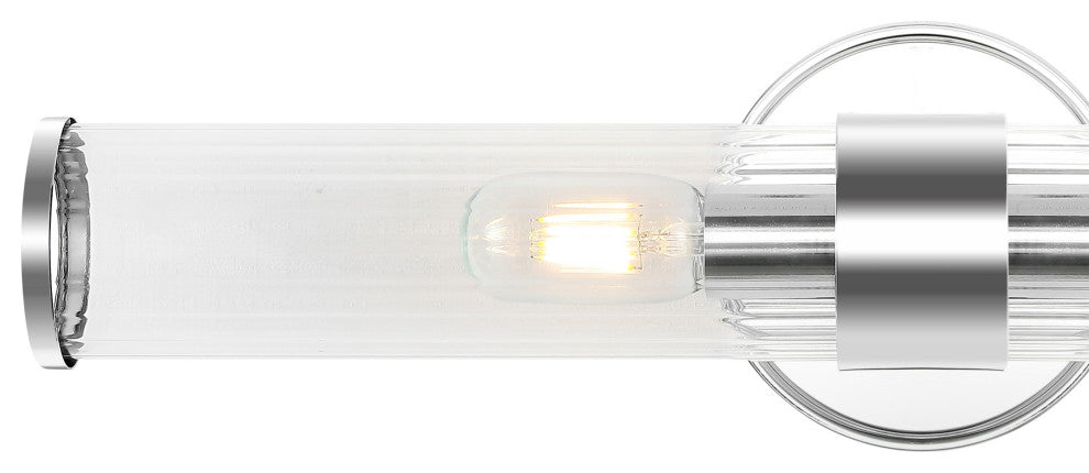 Cecil Tall Cylinder Iron/Striped Glass Modern LED Vanity, Chrome, 2-Light