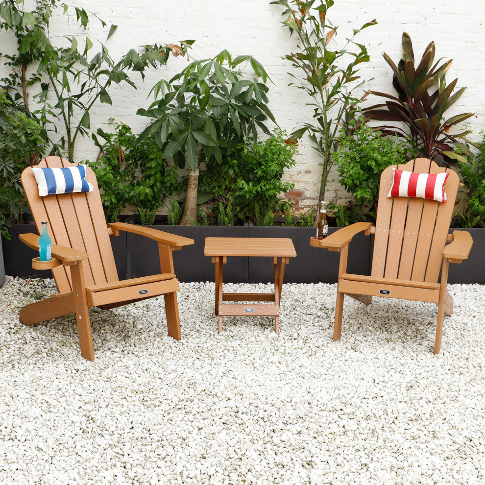 All-Weather Fading Resistant Plastic Wood Outdoor Brown Chair With Cup Holder