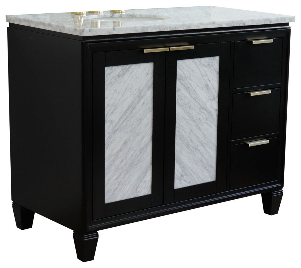 43" Single Vanity, Black Finish With White Carrara
