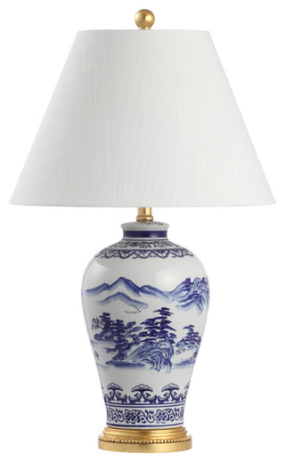 Zhou Ceramic/Iron Traditional Cottage LED Table Lamp, Blue