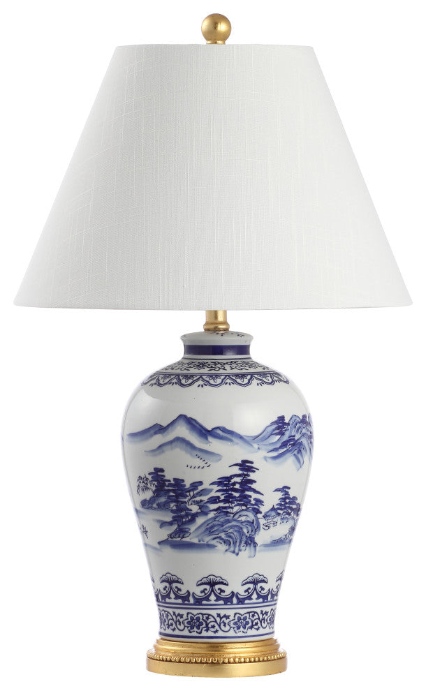 Zhou Ceramic/Iron Traditional Cottage LED Table Lamp, Blue