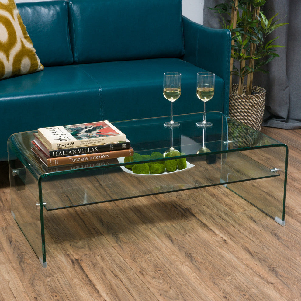 GDF Studio Classon Glass Rectangle Coffee Table With Shelf