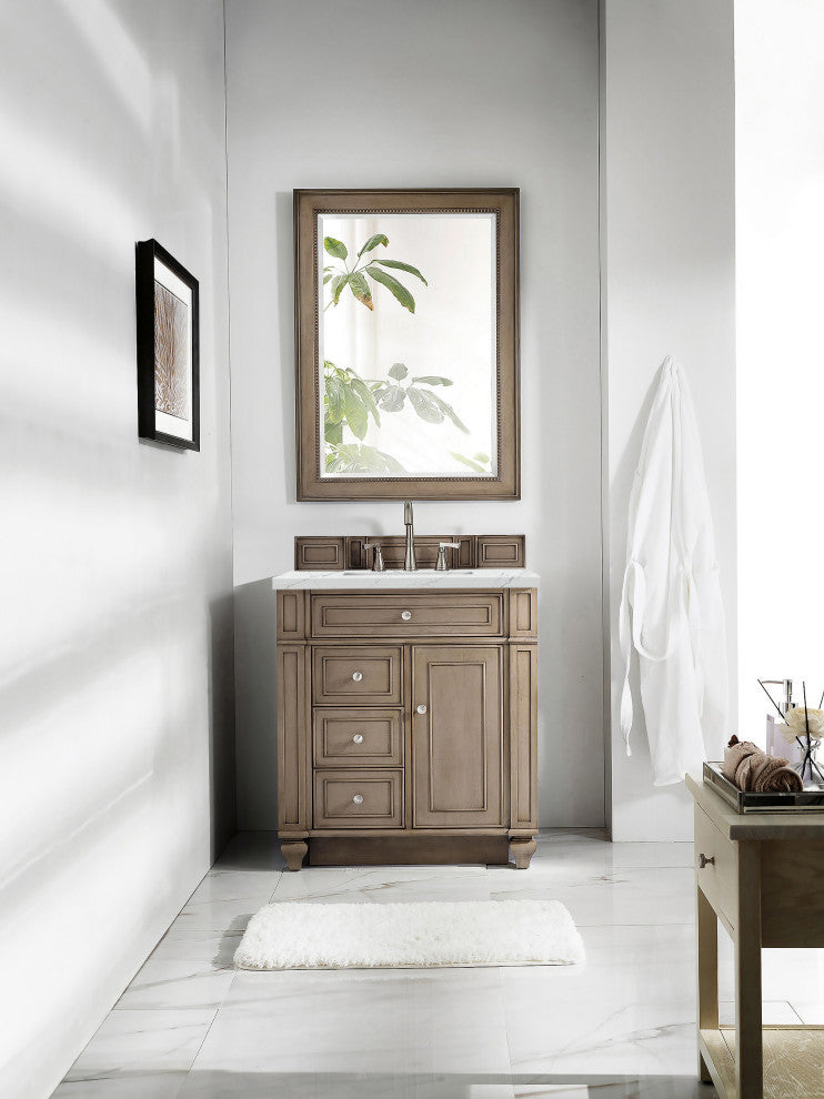 Bristol 30" Single Vanity Whitewashed Walnut, Ethereal Noctis Quartz
