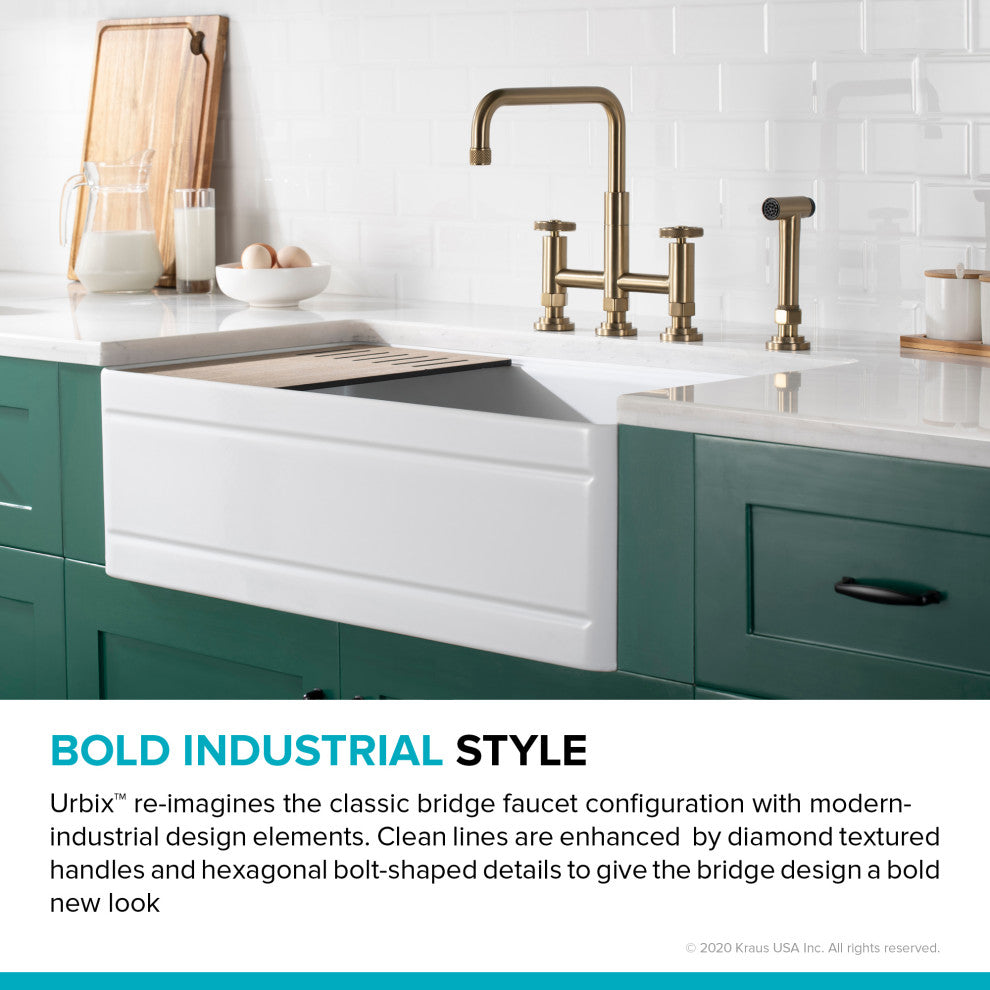 Urbix Bridge Kitchen Faucet, Brushed Gold