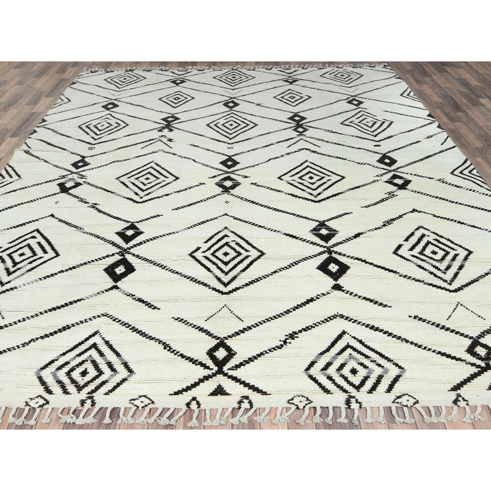 Ivory Moroccan Berber Influence Design Wool Hand Knotted Oriental Rug 10'x14'4"