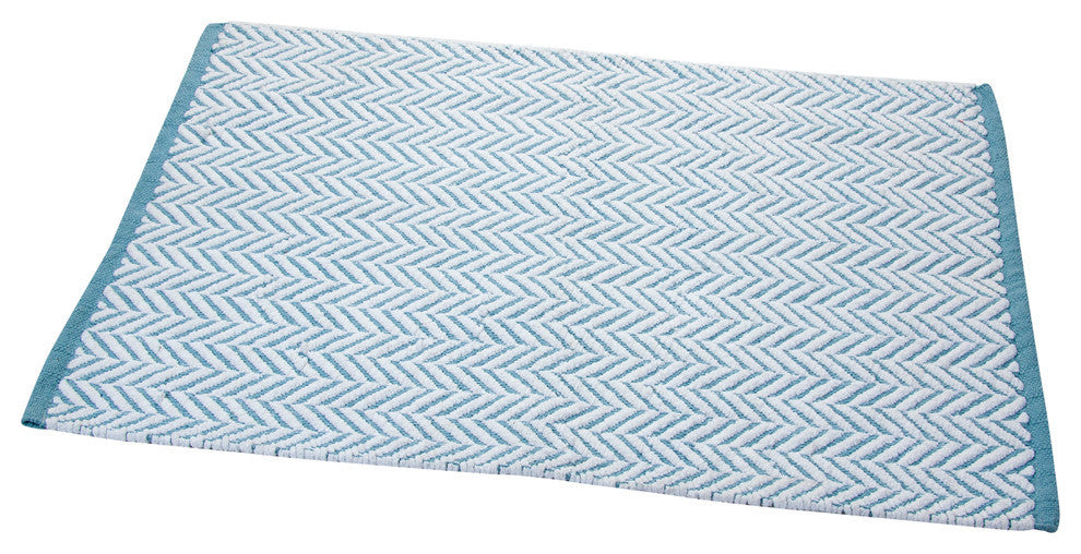 Bath Rug Cotton, Tufted 34"x21", White and Blue, GSF 145, Pattern Camridge