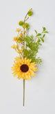 20" Sunflower And Green Leaves Spray, Set Of 3