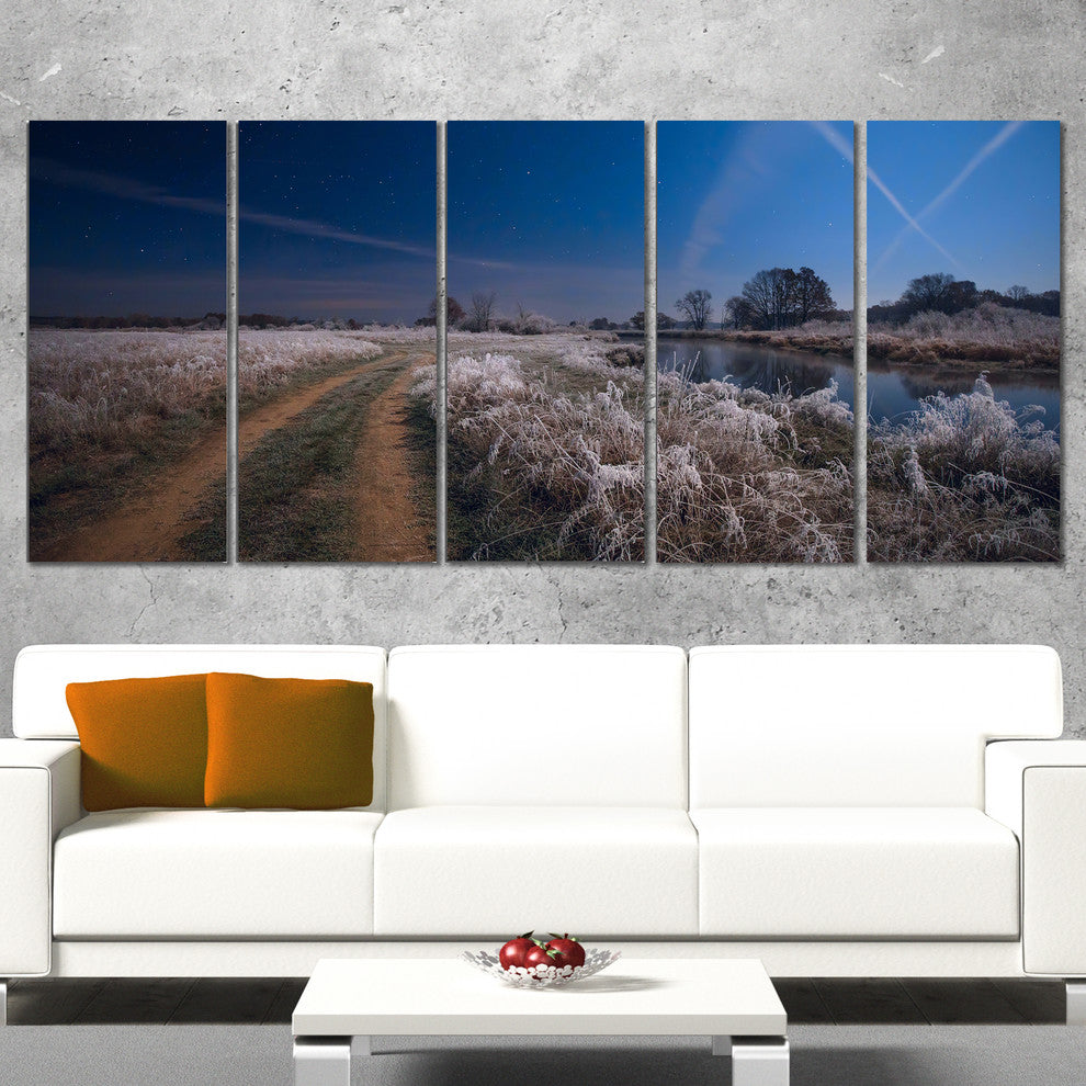 "Frosty Fall Night in Moonlight" Landscape Print Wall Artwork, 5 Panels, 60"x28"