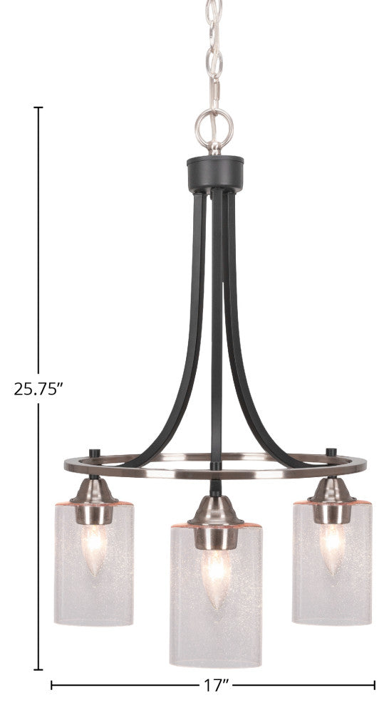 Paramount 3-Light Chandelier, Matte Black & Brushed Nickel, 4" Clear Bubble