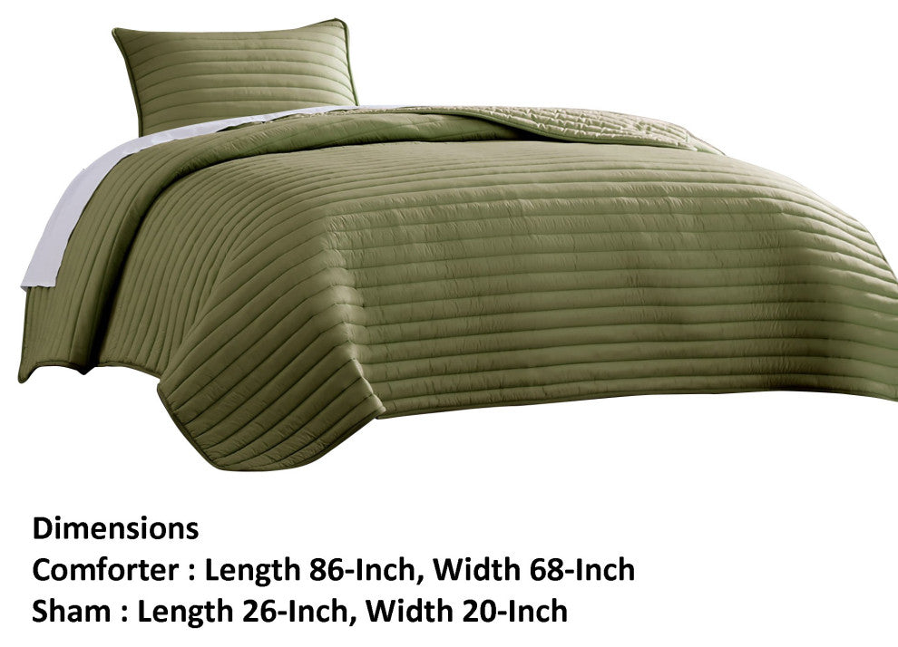 Benzara BM283909 Cabe 2 Piece Twin Comforter Set, Channel Quilted, Green