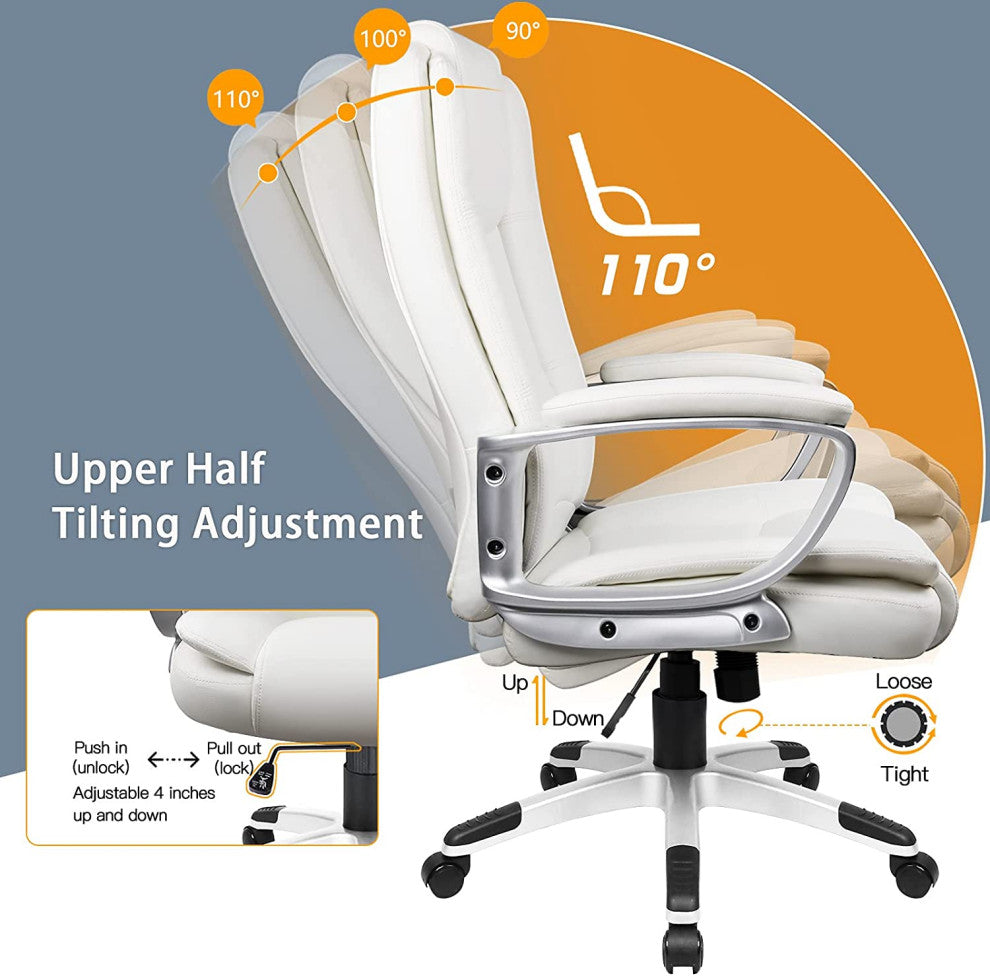 White Leather Executive Chair With Lumbar Support