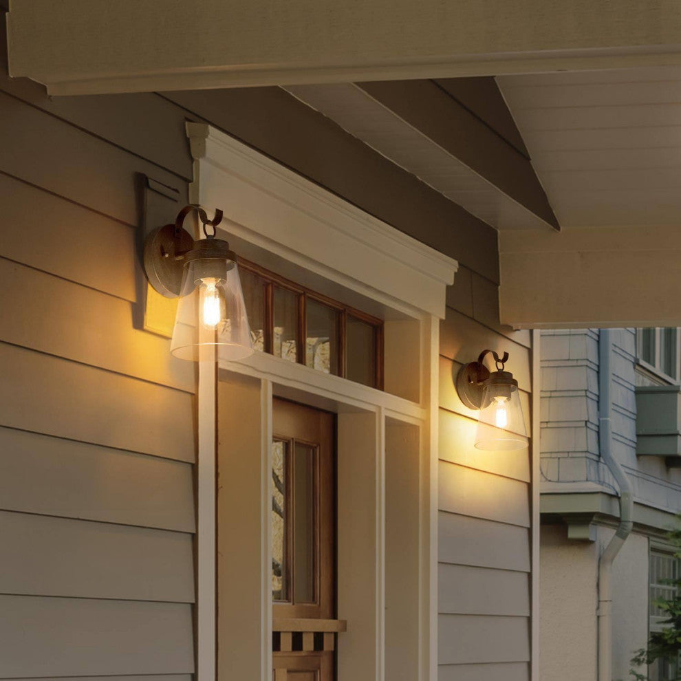 1-Light Modern Clear Glass Outdoor Wall Lamp, Set of 2, Brushed Black, 11"