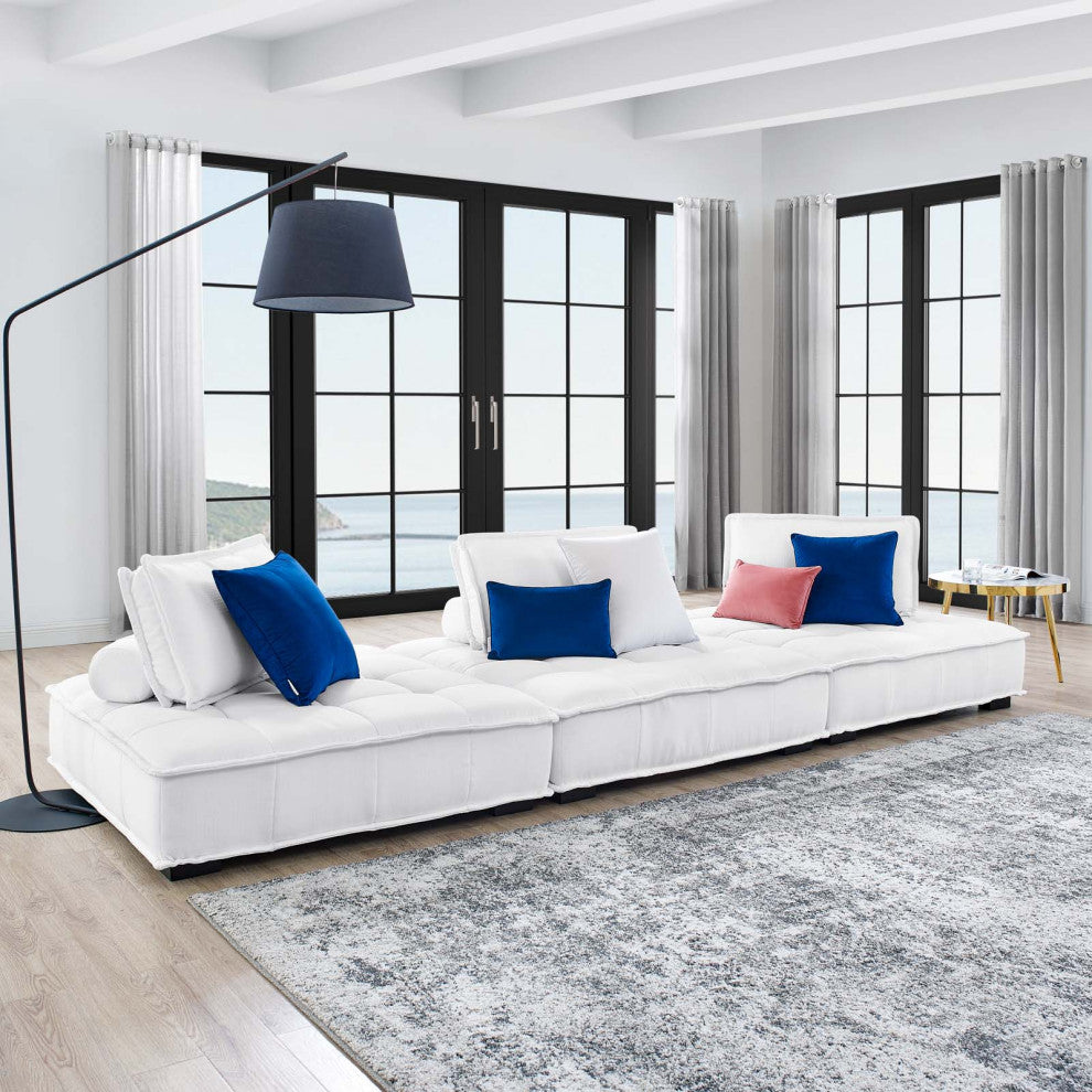 Modular Deep Tufted Sectional Sofa Set, White, Fabric, Modern, Cafe Hospitality