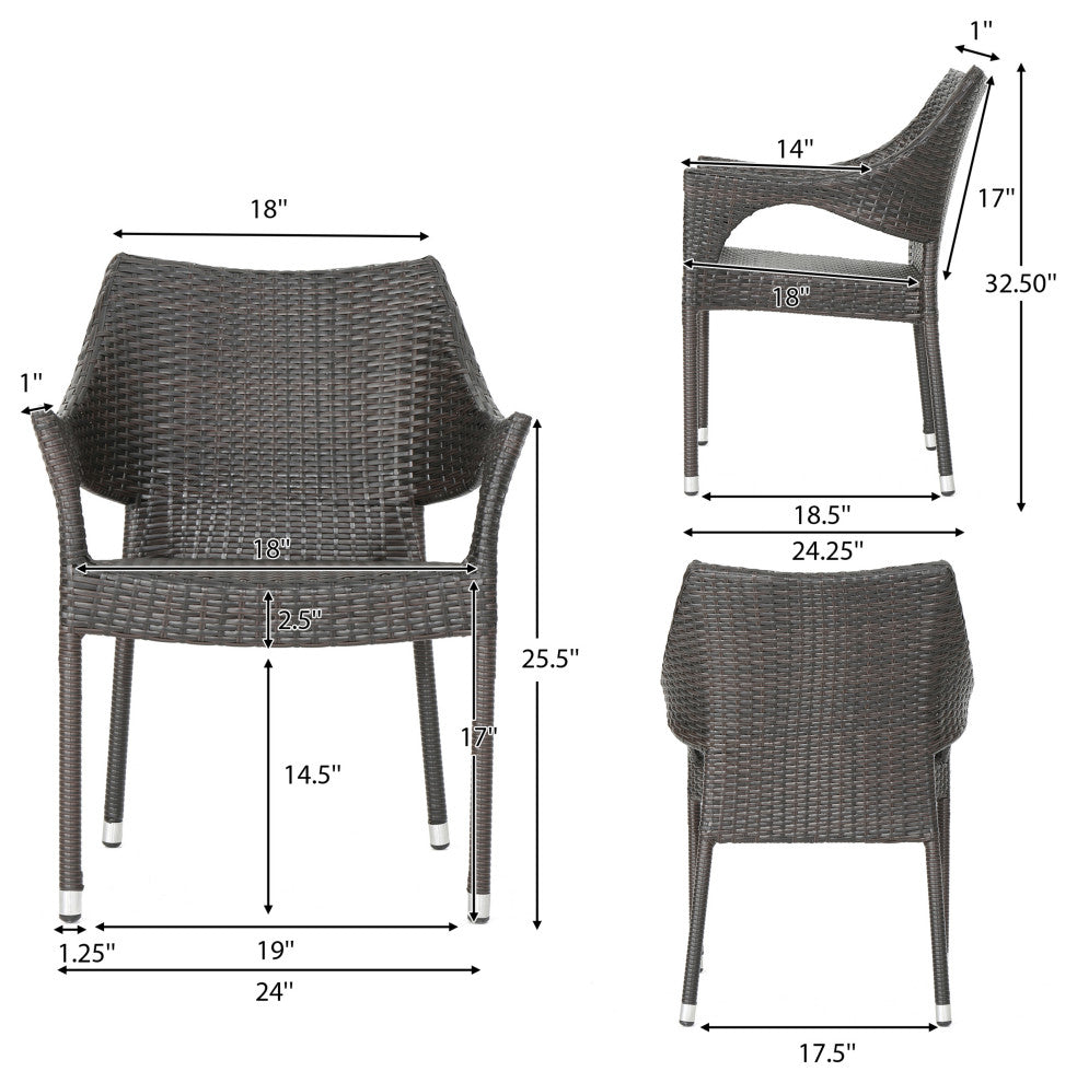GDF Studio 3-Piece Tahitian Outdoors Brown Wicker Stacking Chair Chat Set