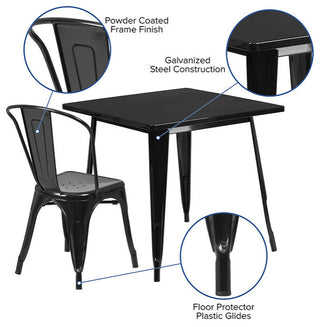 31.5" Square Black Metal Indoor-Outdoor 5-Piece Table Set With 4 Stack Chairs