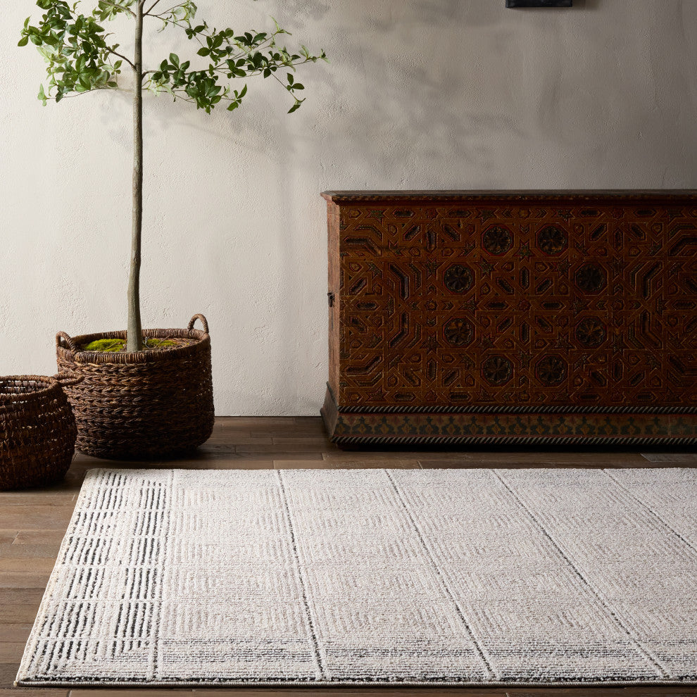 Label J Quadrant EVA03 Geometric Ivory Area Rug, 7'9"x9'9"