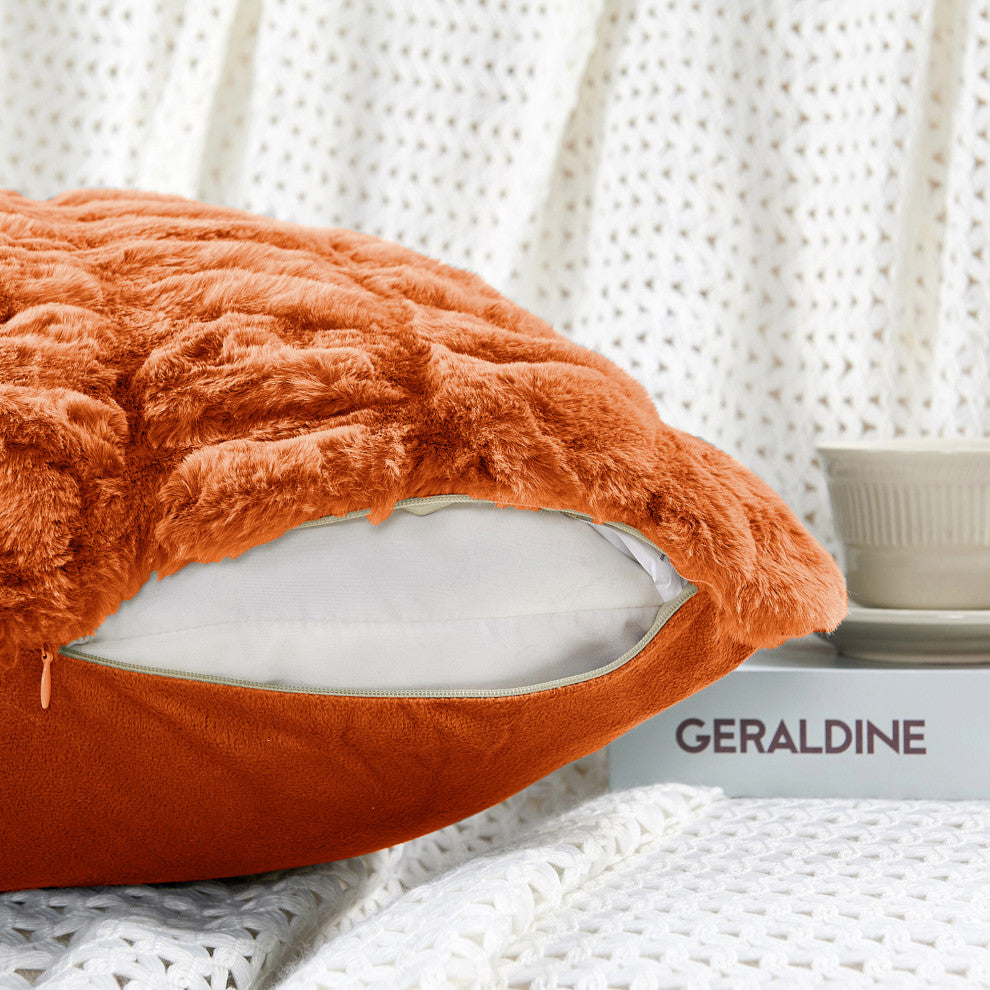 Shar Pei Faux Fur Pillow Shell Set, Burnt Orange, 2 Piece Euro, 26"x26"