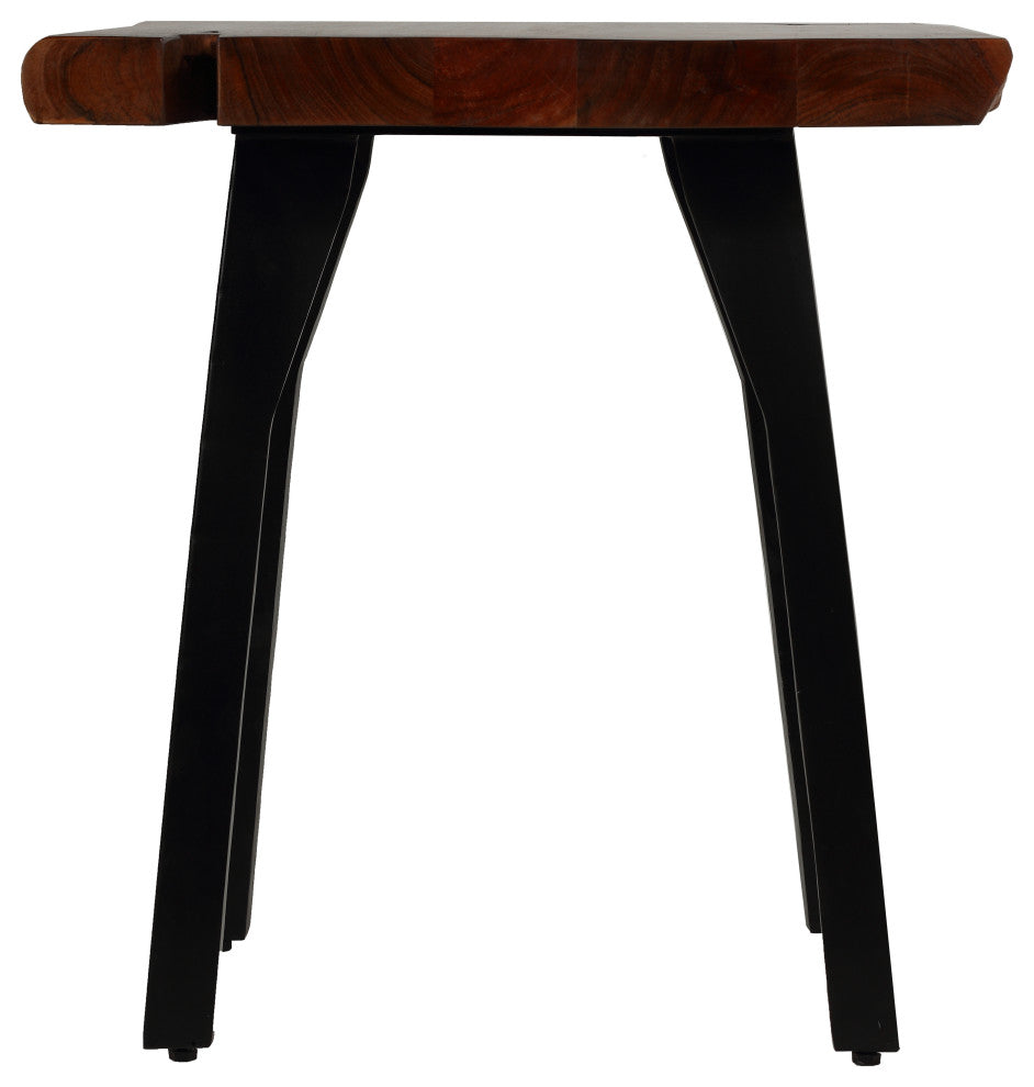 Bare Decor Brunswick End Table With Live Edge Solid Wood Top and Black Legs