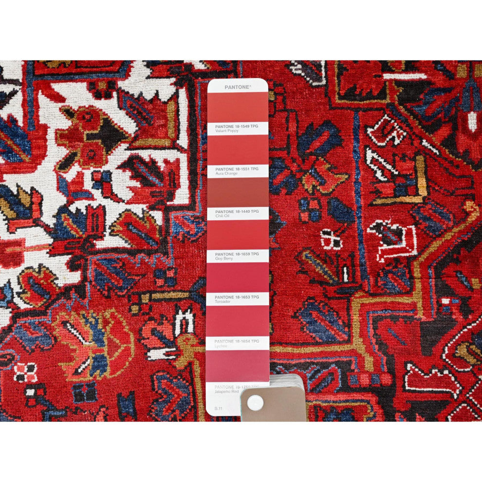 Barn Red Pure Wool Hand Knotted Vintage Persian Heriz Oriental Rug 8'2"x11'10"