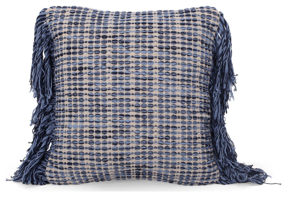 Isaac Hand-Loomed Boho Throw Pillow, Blue, Natural, Single