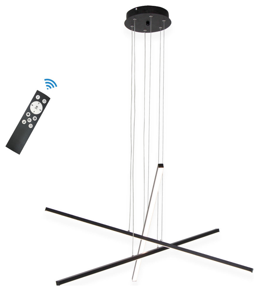 LED Modern Line Pendant Light Dimming, Remote, Aluminum Light, Black, 3 Lights