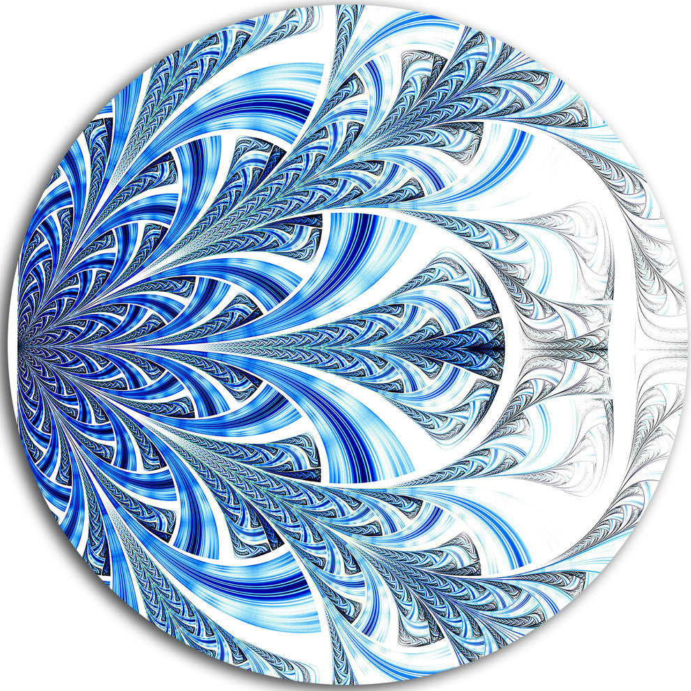Fractal Flower In Soft Blue Digital Art, Floral Disc Metal Artwork, 23"