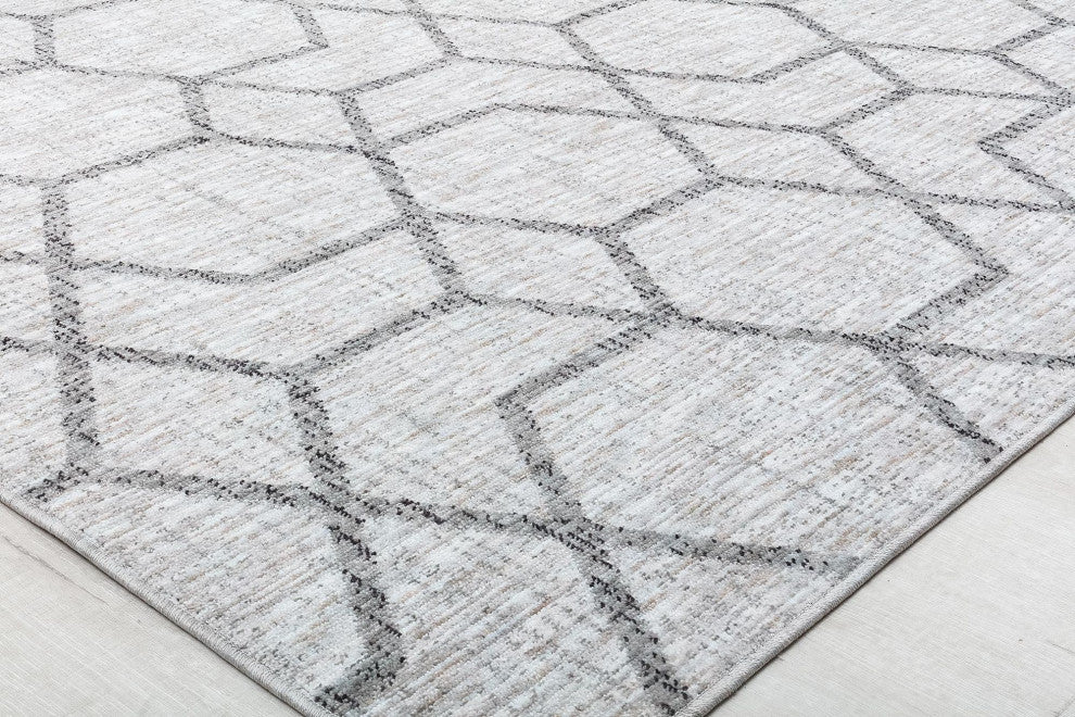 Jade Gray Stone Geometric Contemporary Gray Recycled Area Rug, 2'6" X 8'