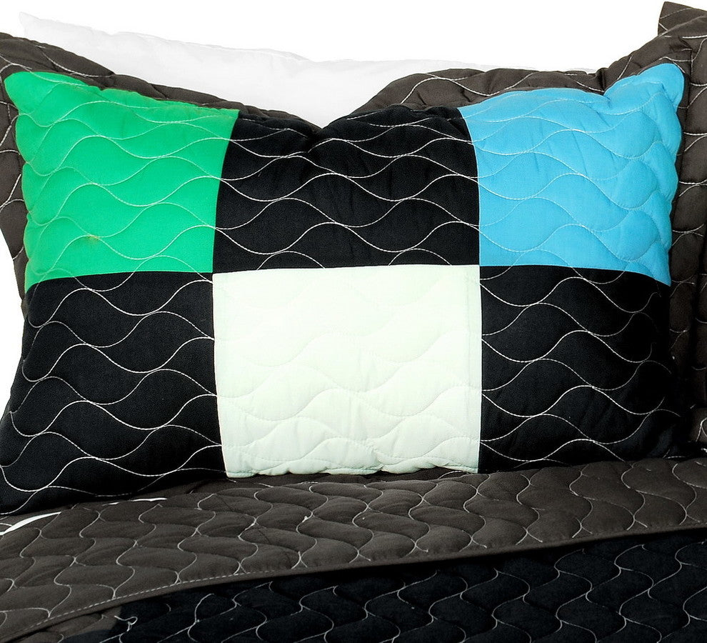 Fatal Attraction-2 2PC Cotton Vermicelli-Quilted Patchwork Plaid Quilt Set-Twin