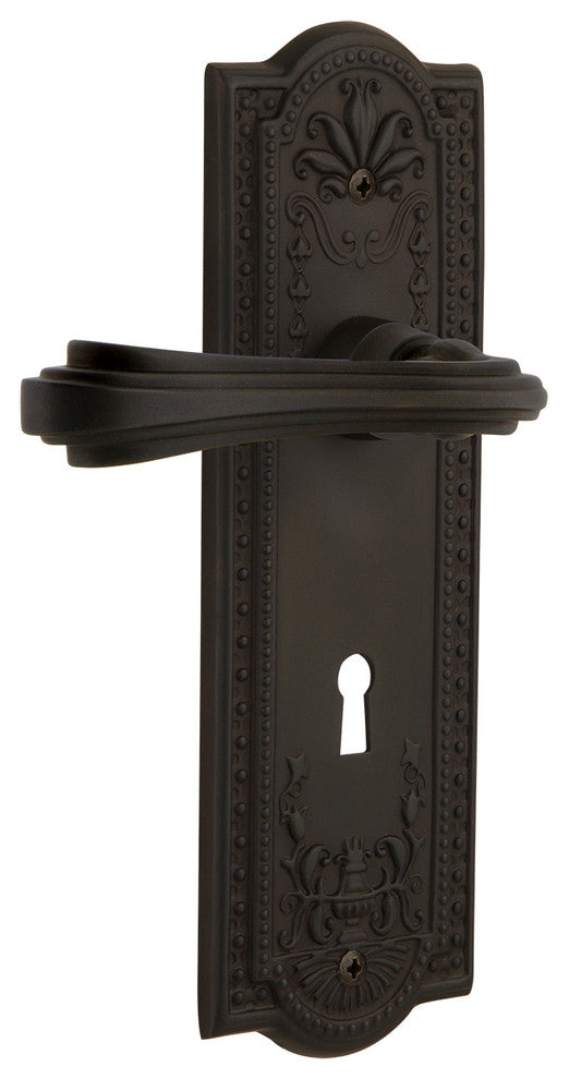 Meadows Plate With Keyhole Fleur Lever, Oil-Rubbed Bronze, Privacy, Non-Handed