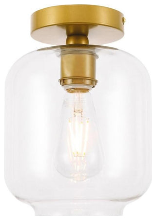 Living District Collier 1-Light Metal & Glass Flush Mount in Brass/Clear