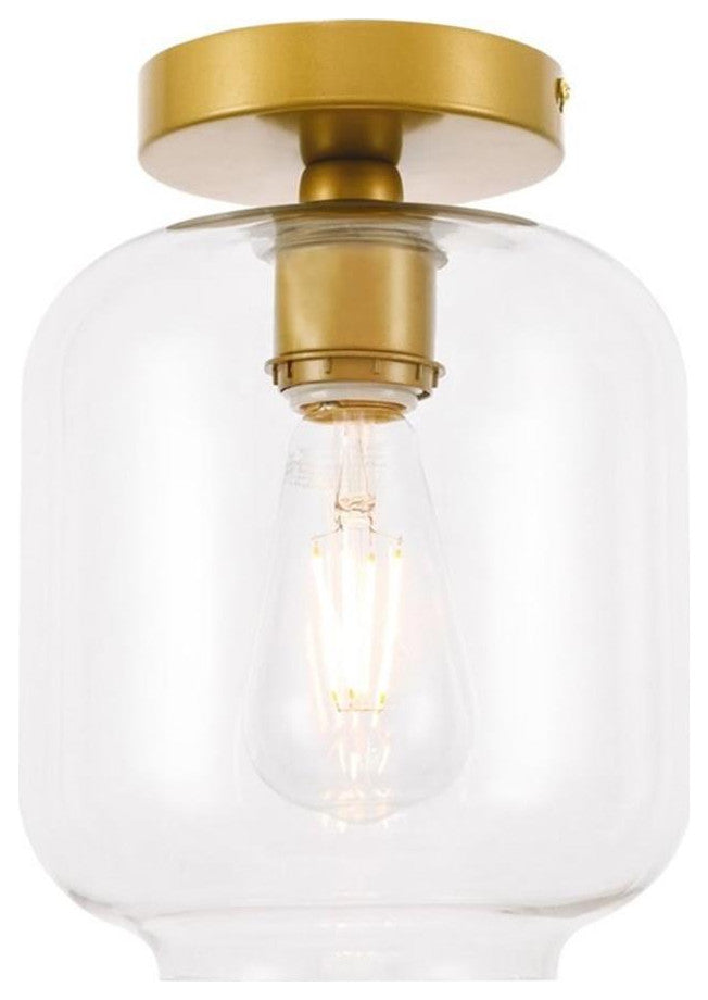 Living District Collier 1-Light Metal & Glass Flush Mount in Brass/Clear