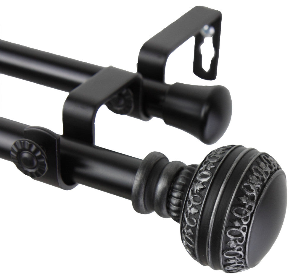 Galileo Double 13/16 inch dia. Curtain Rod, Black, 120"-170"