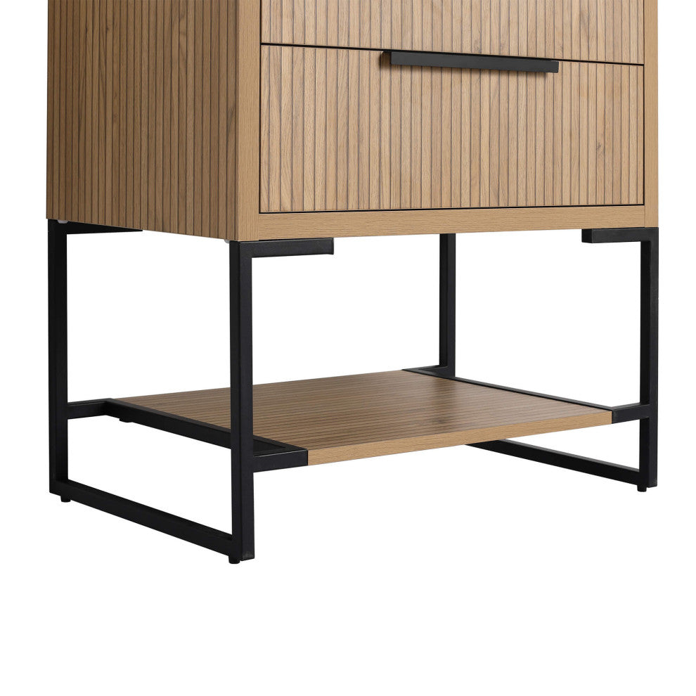 Kingsford Grooved-Look Bath Vanity, Bright Oak, White Ceramic Sink, 30", Drawers