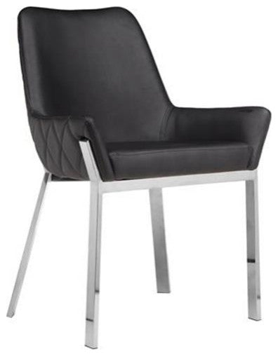 Maklaine 19.3" Faux Leather Tufted Chair in Black/Silver (Set of 2)