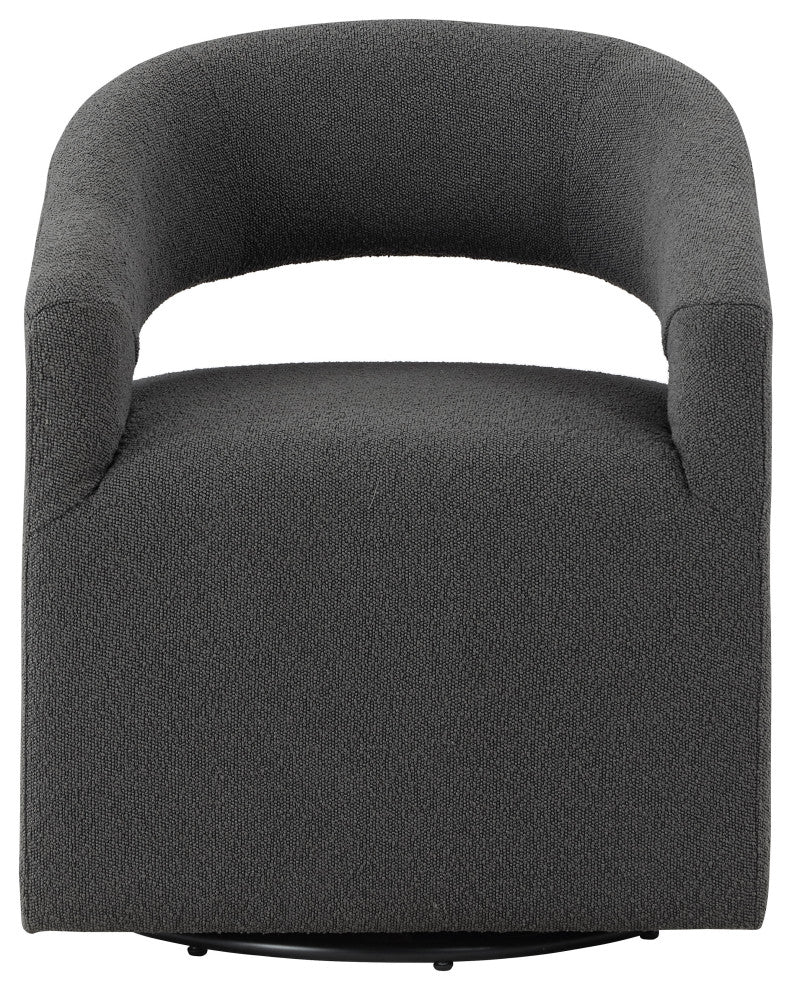 Mindy Boho Boucle Upholstered Swivel Accent Barrel Chair, Gray