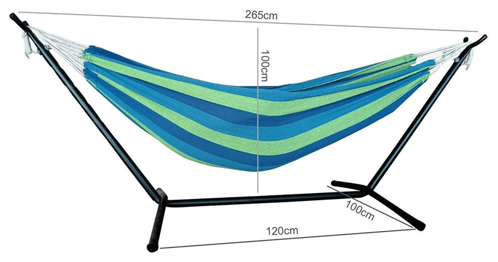 HomeRoots Blue and Green Stripe Classic 2 Person Hammock With Stand