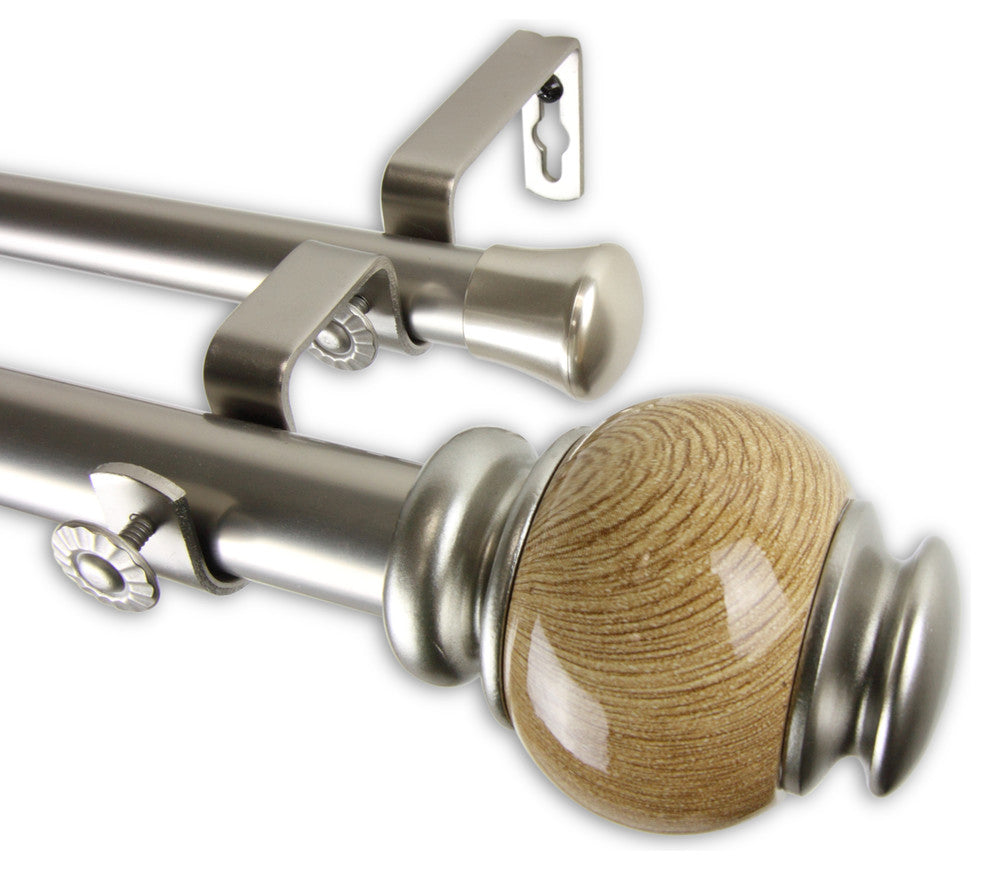 Polychrome 1" Double Curtain Rod, Black, Satin Nickel, 120"-170"