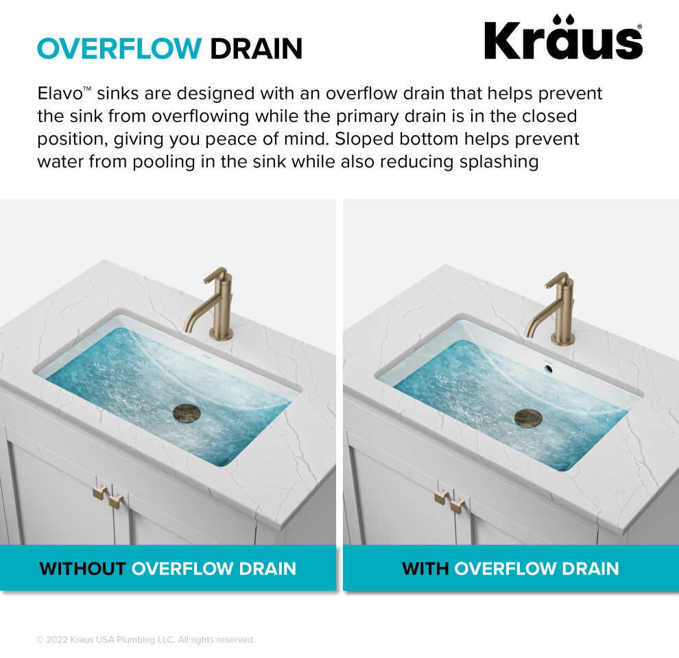 KRAUS Elavo 23 in. Rectangular Porcelain Ceramic Undermount Bathroom Sink
