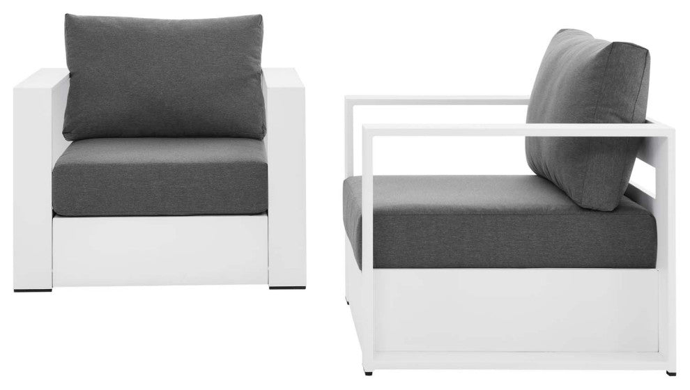 Lounge Chair Armchair, White Gray, Aluminum, Modern, Outdoor Hospitality