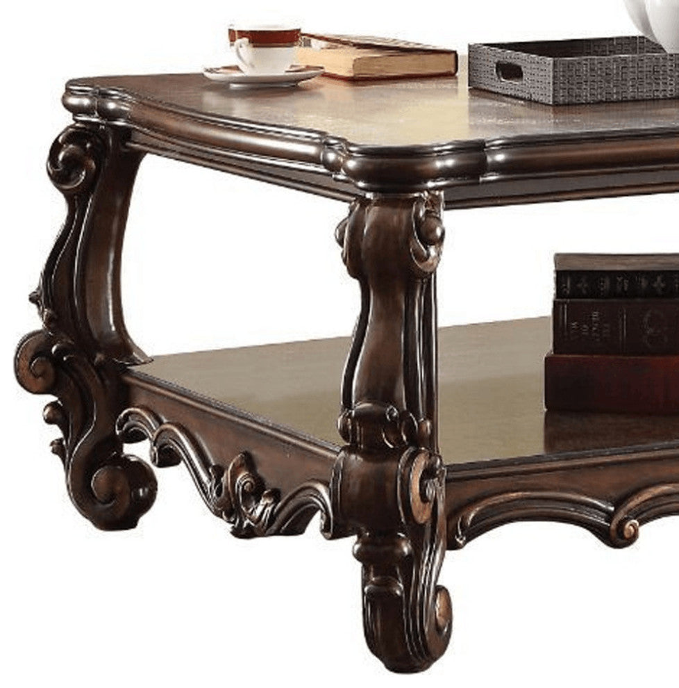 59" Cherry Oak Manufactured Wood Coffee Table With Storage