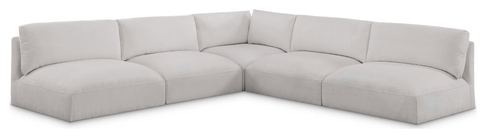 Ease Fabric Upholstered L-Shaped Modular Sectional, Cream, 5 Piece: 1 Corner, 4 Armless