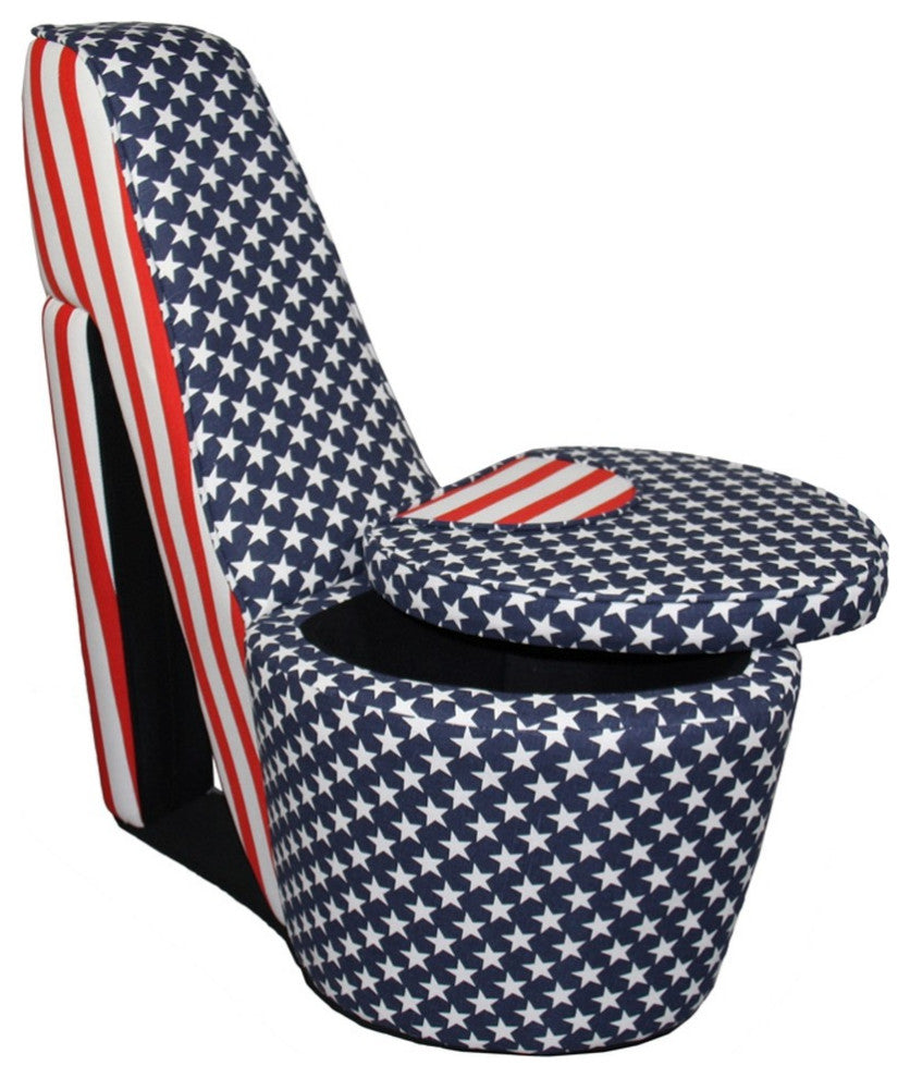 Red White and Blue Patriotic Print 1 High Heel Shoe Storage Chair