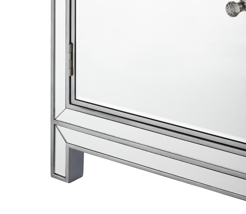 Nightstand 2 Drawers 2 Doors 38" W X 12" D X 32" H , Antique Silver Paint