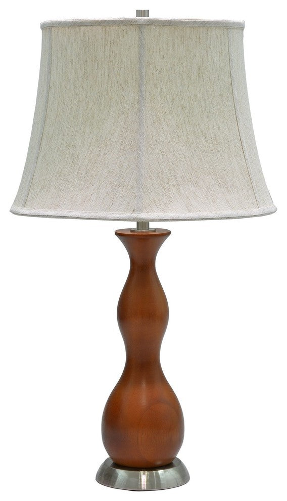 40002, 28" High Wooden Table Lamp, Brown Wood With Satin Nickel Base