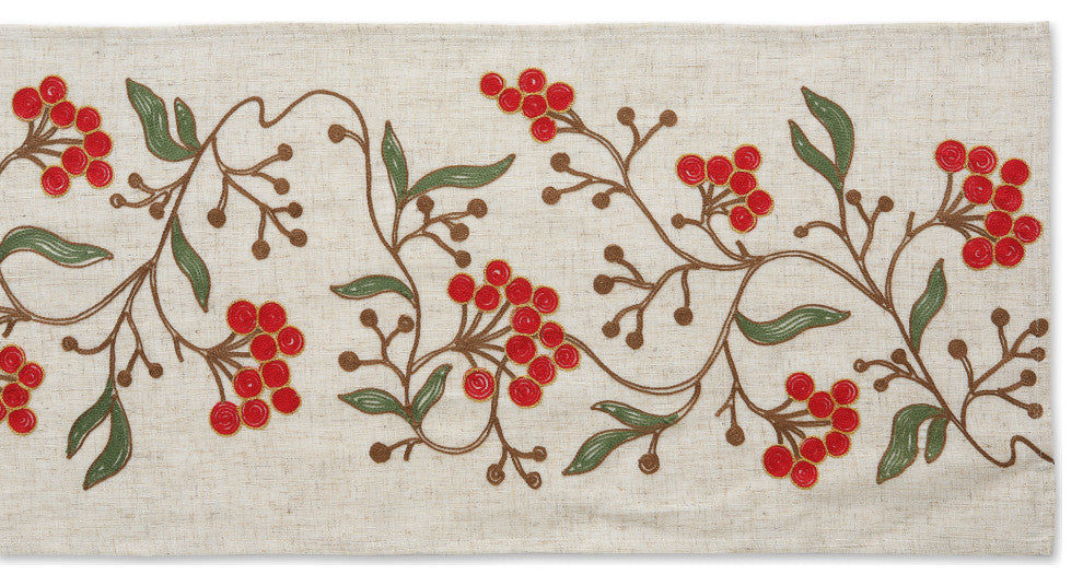 Winter Berries Embroidered Table Runner 14x70
