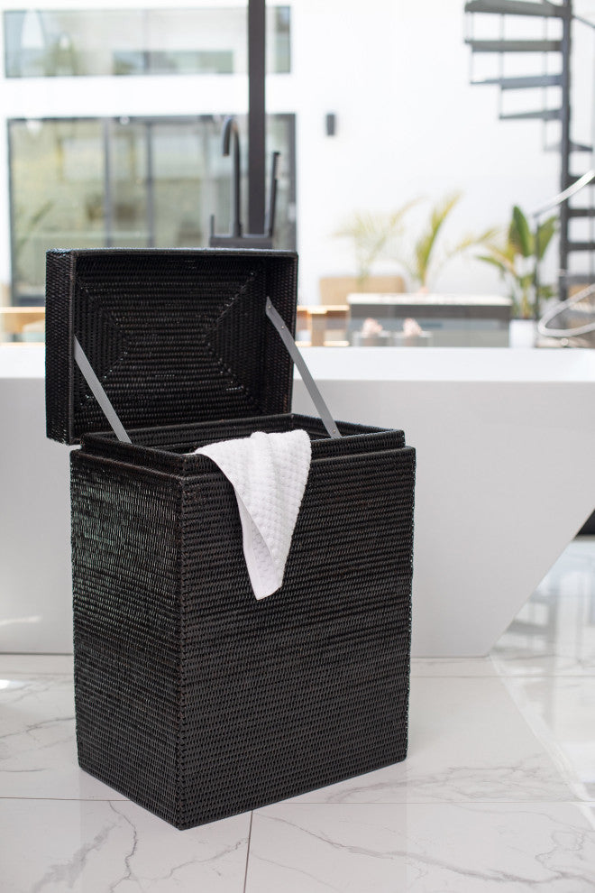 Artifacts Rattan Rectangular Hamper With Hinged Lid, Tudor Black