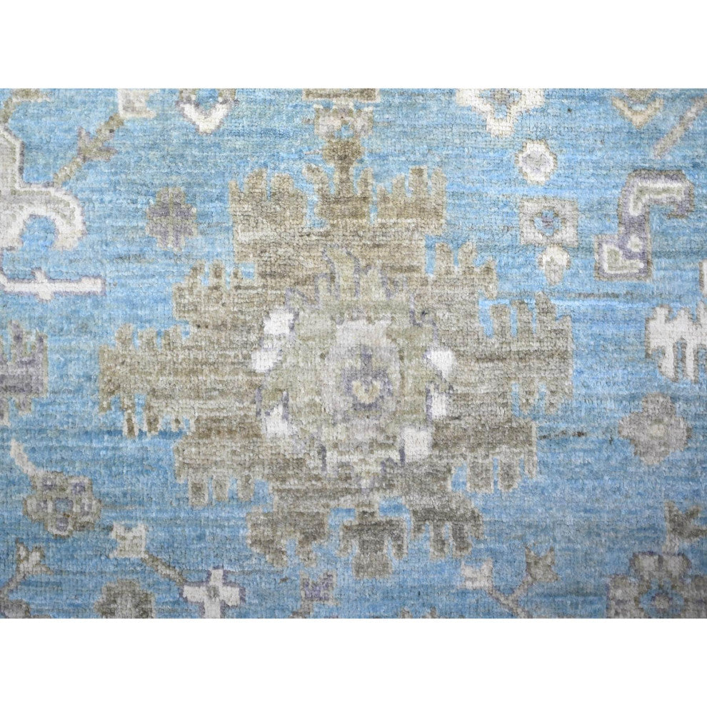 Blue Mahal Design Hand Knotted Pure Wool Round Oriental Rug, 7'10"x8'