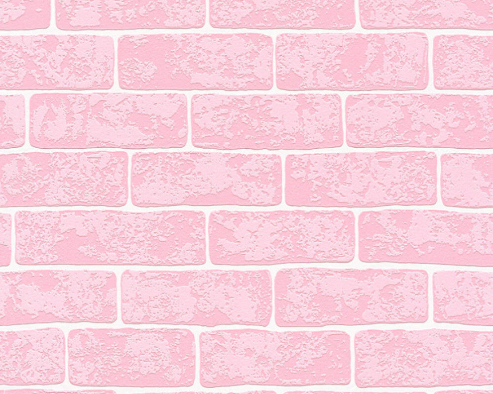 Faux Textured Wallpaper, Stone Wall, 359812, Pink, One Roll